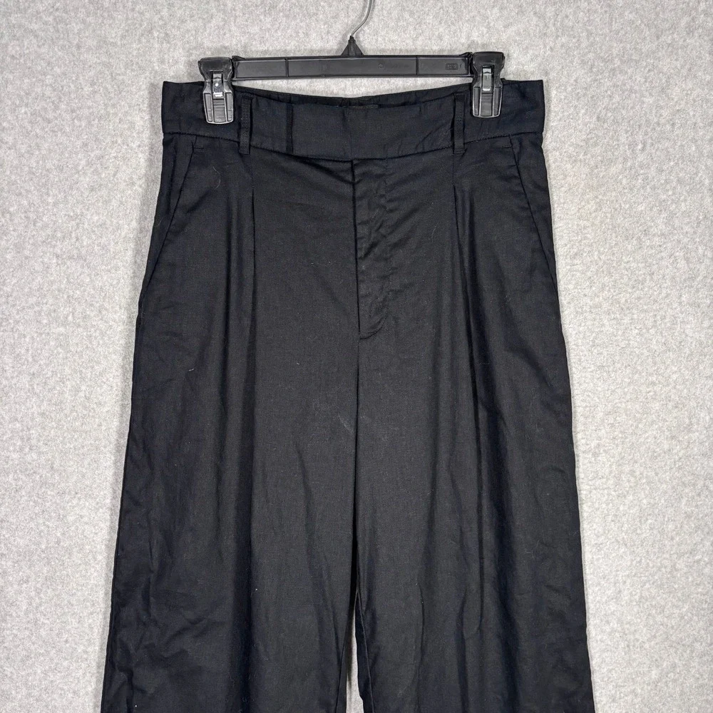 Banana Republic Pleated Wide Leg Linen Pants 8P Black High Rise Minimalist